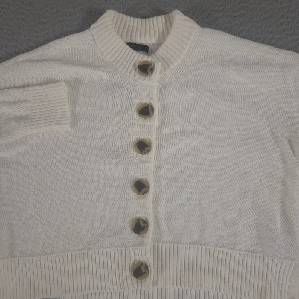 Quince Sweater Womens XS White Cardigan Organic Cotton Cropped Button Front Crew